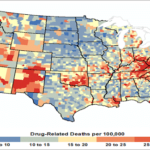 Caption: Map showing county-level age-adjusted drug related deaths per 100,000, 2006-2015 (Shannon M. Monnat)